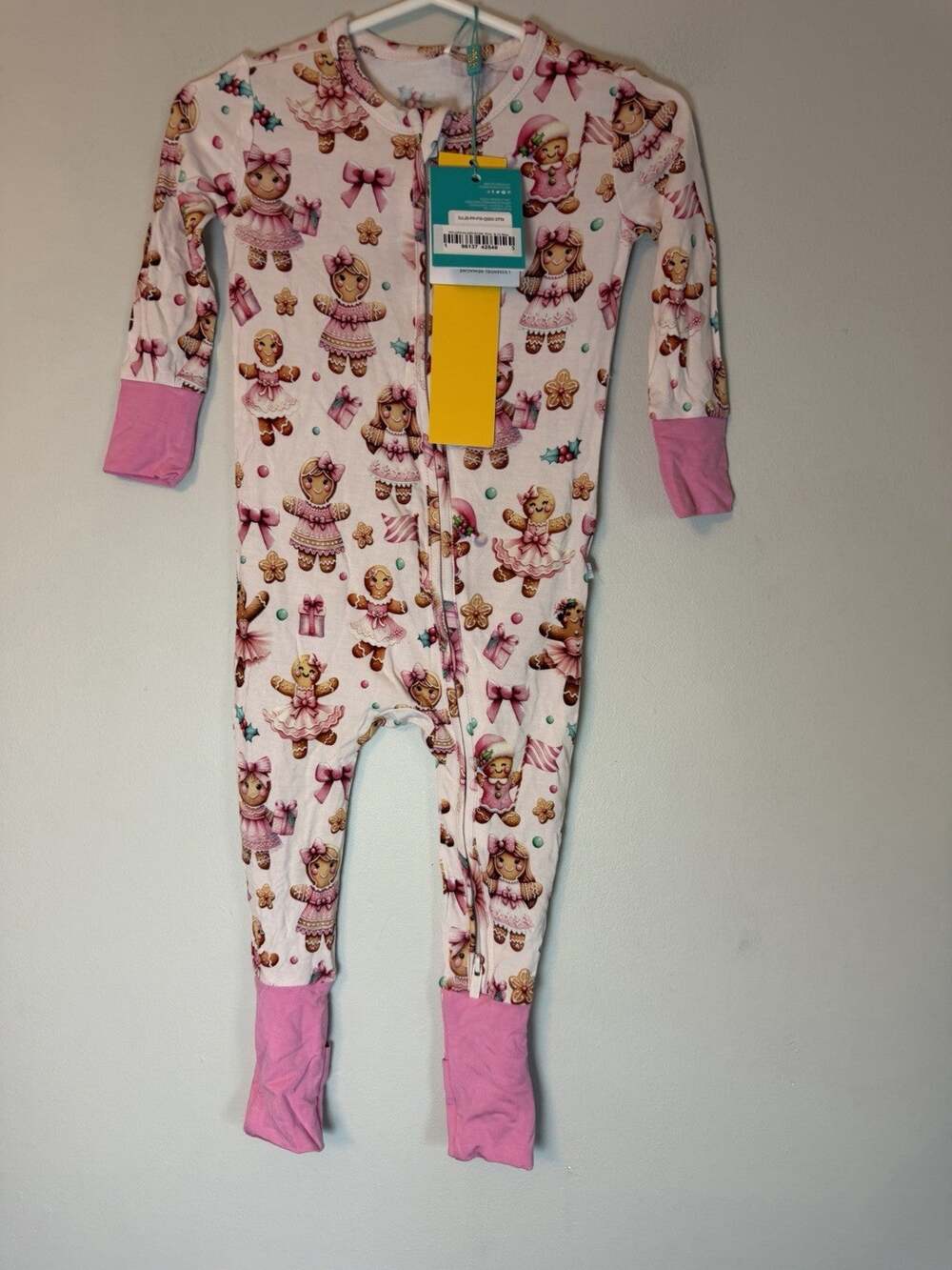 Posh Peanut Gingerbread Man Pink Bamboo Footie Pajamas Baby Sz 9-12 Months NWT
